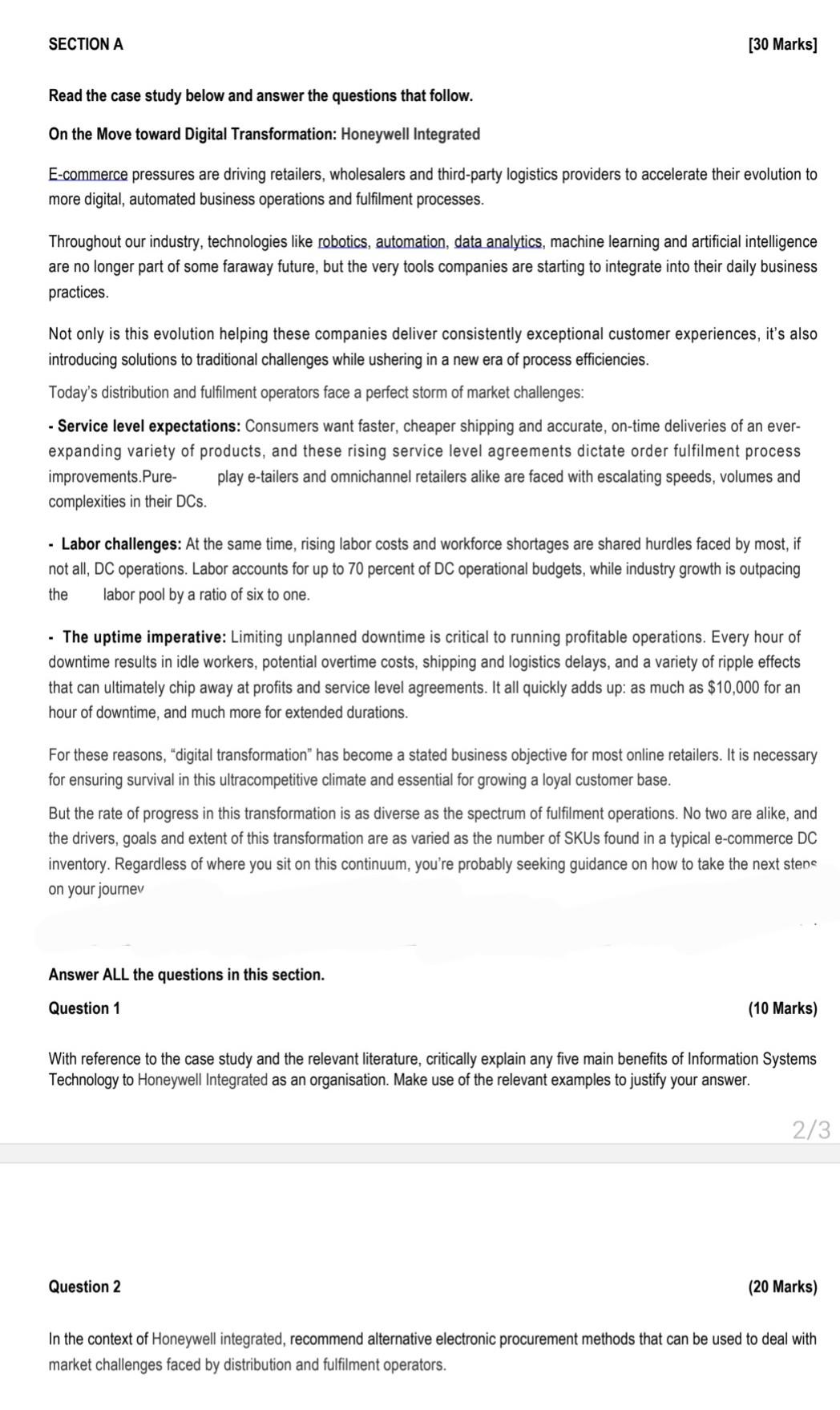 Read the case study below and answer the