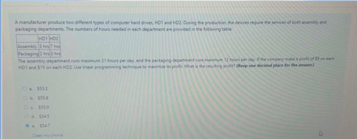 A manufacturer produce two different types of