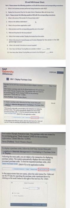 SD and MM Answer Sheet: Part 1. Please answer the
