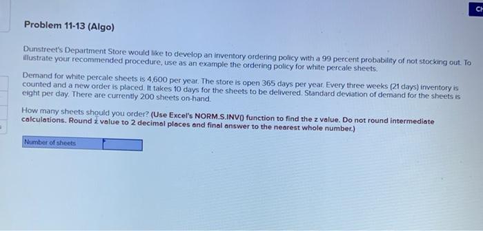 CH Problem 11-13 (Algo) Dunstreet's Department