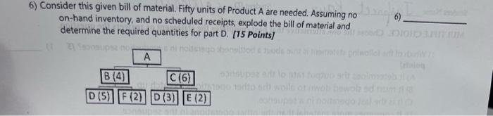 6) Consider this given bill of material. Fifty
