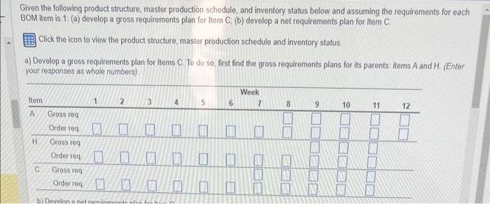 More Info Given the following product structure,