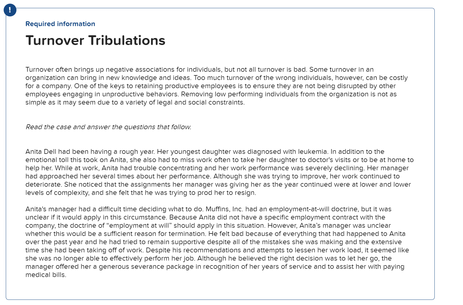 Required information Turnover Tribulations