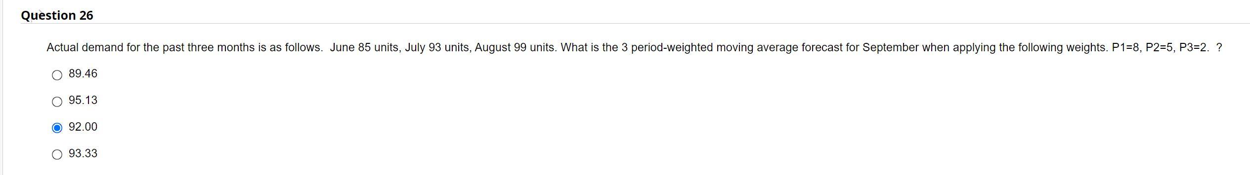 Question 26 Actual demand for the past three
