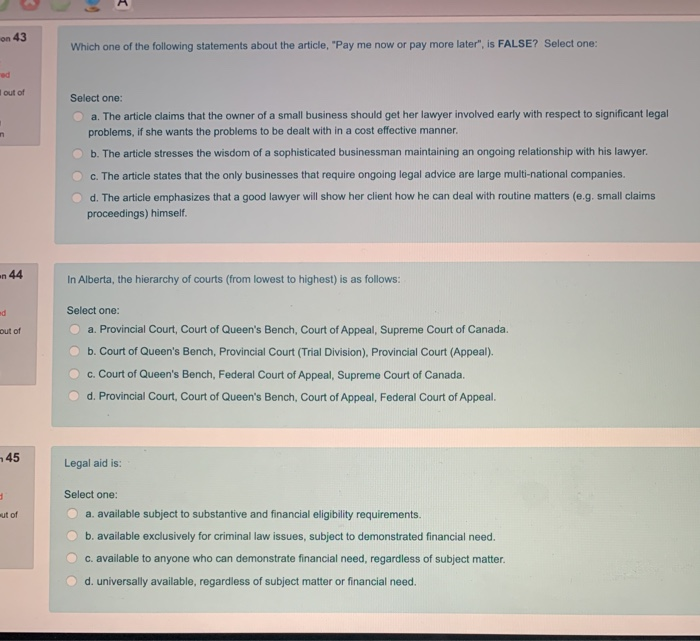 1 on 43 Which one of the following statements