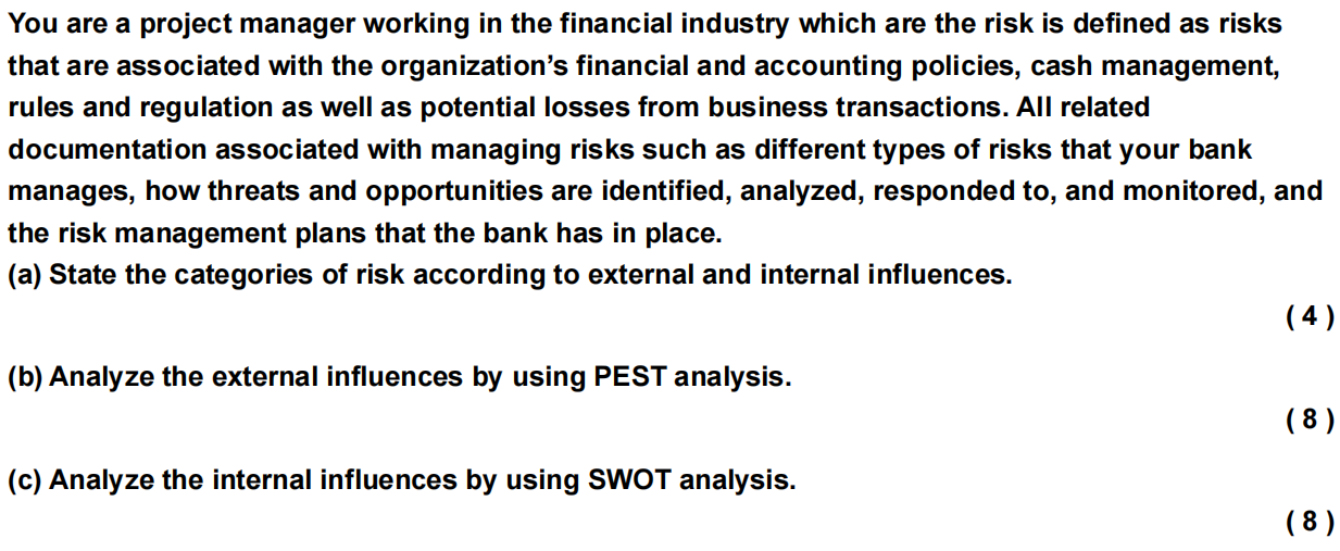 You are a project manager working in the