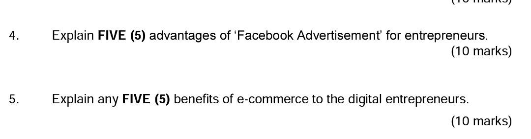 4. Explain FIVE (5) advantages of 'Facebook
