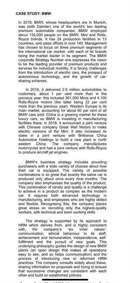 CASE STUDY: BMW In 2018, BMW, whose headquarters