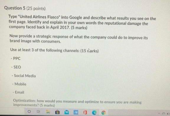 Question 5 (25 points) Type "United Airlines