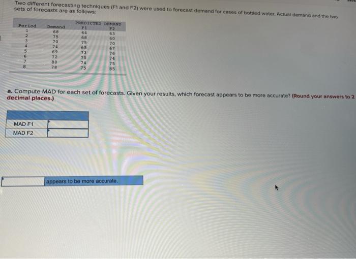 SHOW ALL WORK PLS Two different forecasting