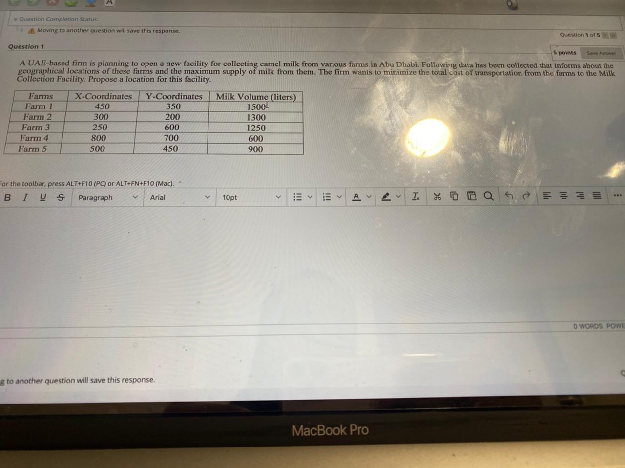 Question Completion Status: - Moving to another