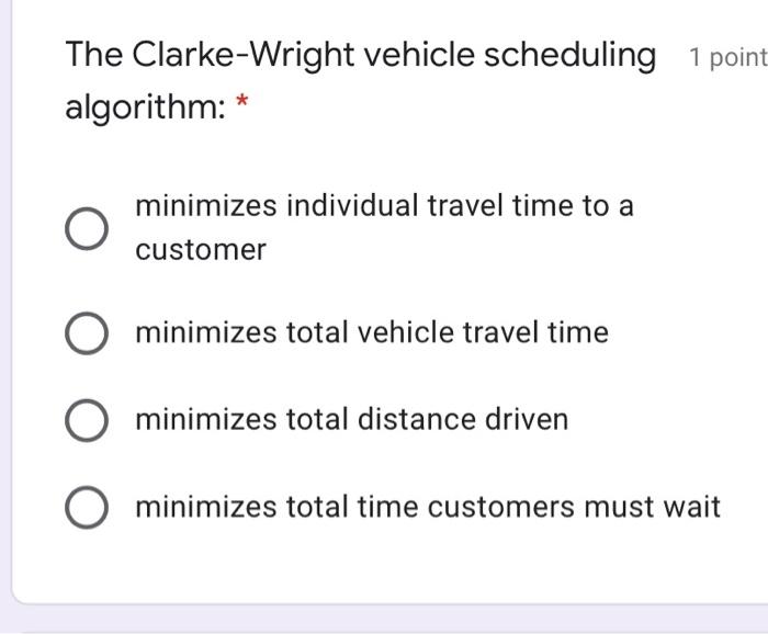 The Clarke-Wright vehicle scheduling 1 point