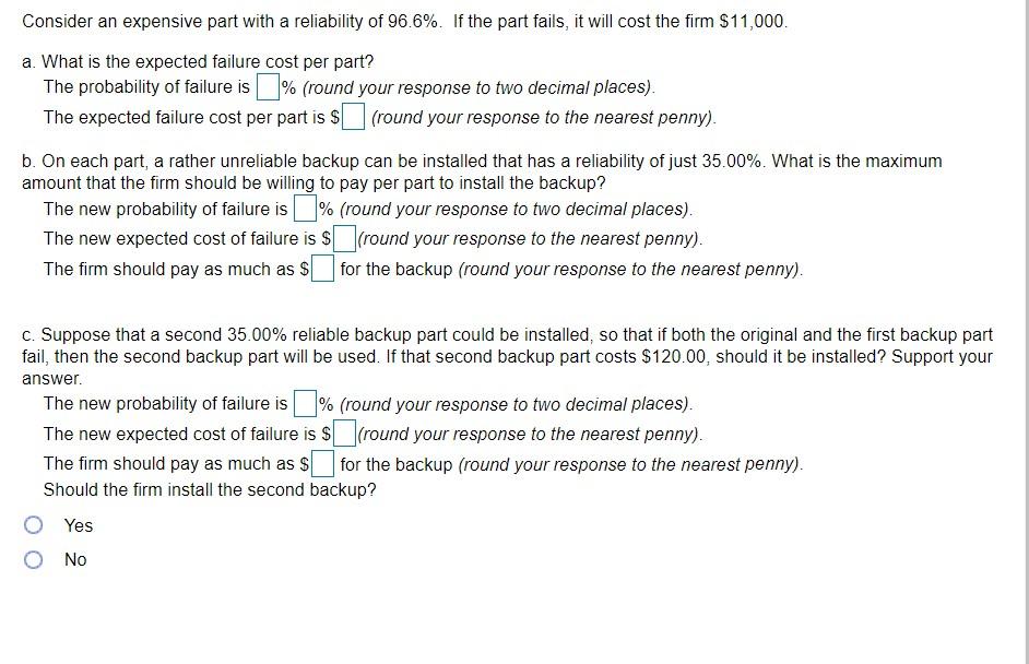 Please show work Consider an expensive part with