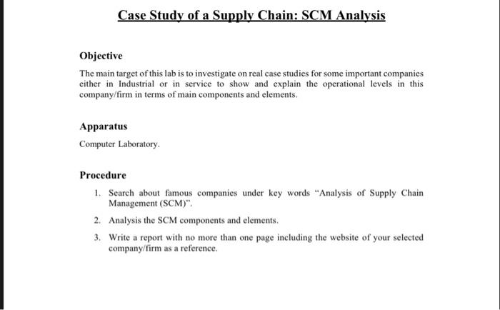 Case Study of a Supply Chain: SCM Analysis