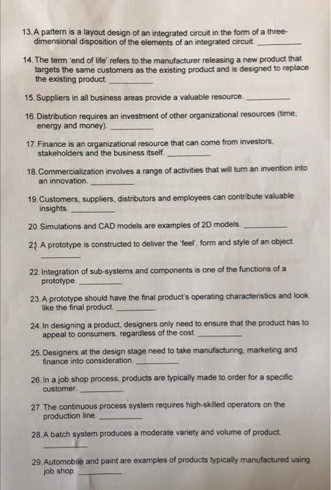 Answer true or false 13. A pattern is a layout