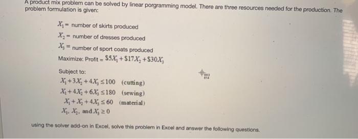 A product mix problem can be solved by linear