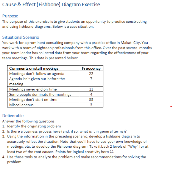 Cause & Effect (Fishbone) Diagram Exercise