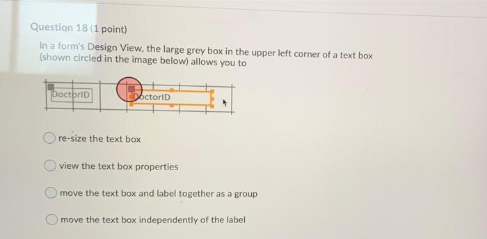 Question 18 (1 point) In a form's Design View,