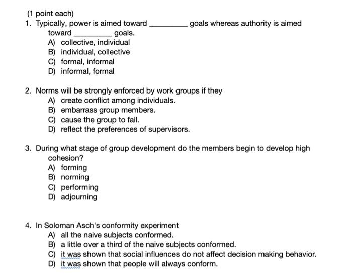 (1 point each) 1. Typically, power is aimed