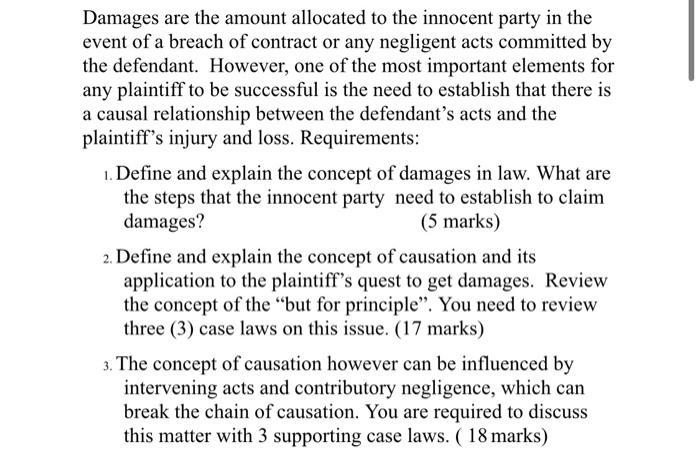 business Law Damages are the amount allocated to
