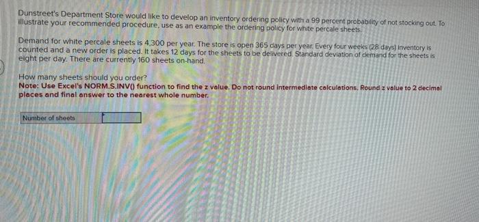 Dunstreet's Department Store would like to