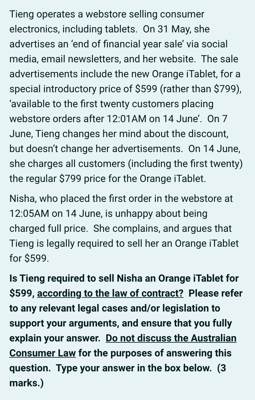 Tieng operates a webstore selling consumer