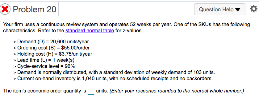 M3 Assignment 3 Problem 20 X Problem 20 Question