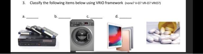3. Classify the following items below using VRIO