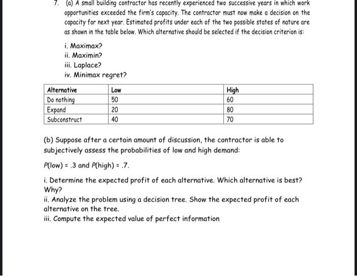 7. (a) A small building contractor has recently