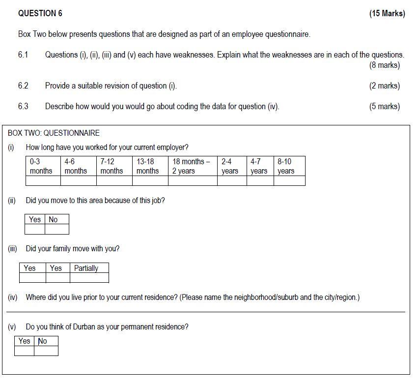 QUESTION 6 (15 Marks) Box Two below presents