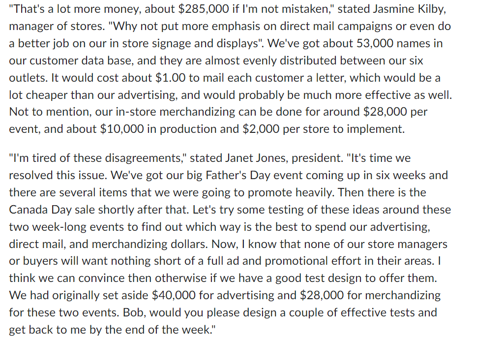 In this section there is a case to read and a