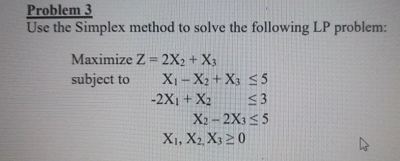 Problem 3 Use the Simplex method to solve the