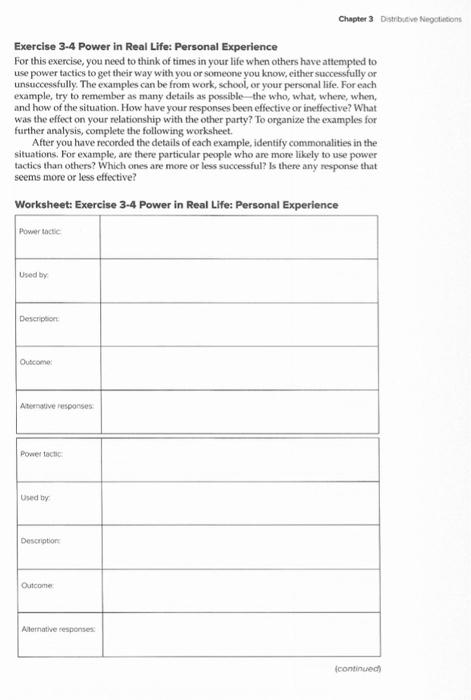 Chapter 3 Distributive Negotiation Exercise 3-4