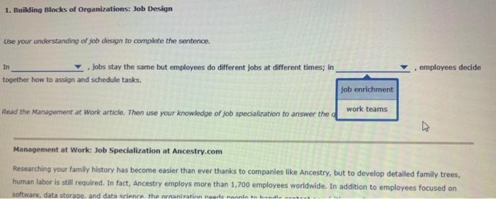 1. Building Blocks of Organizations: Job Design