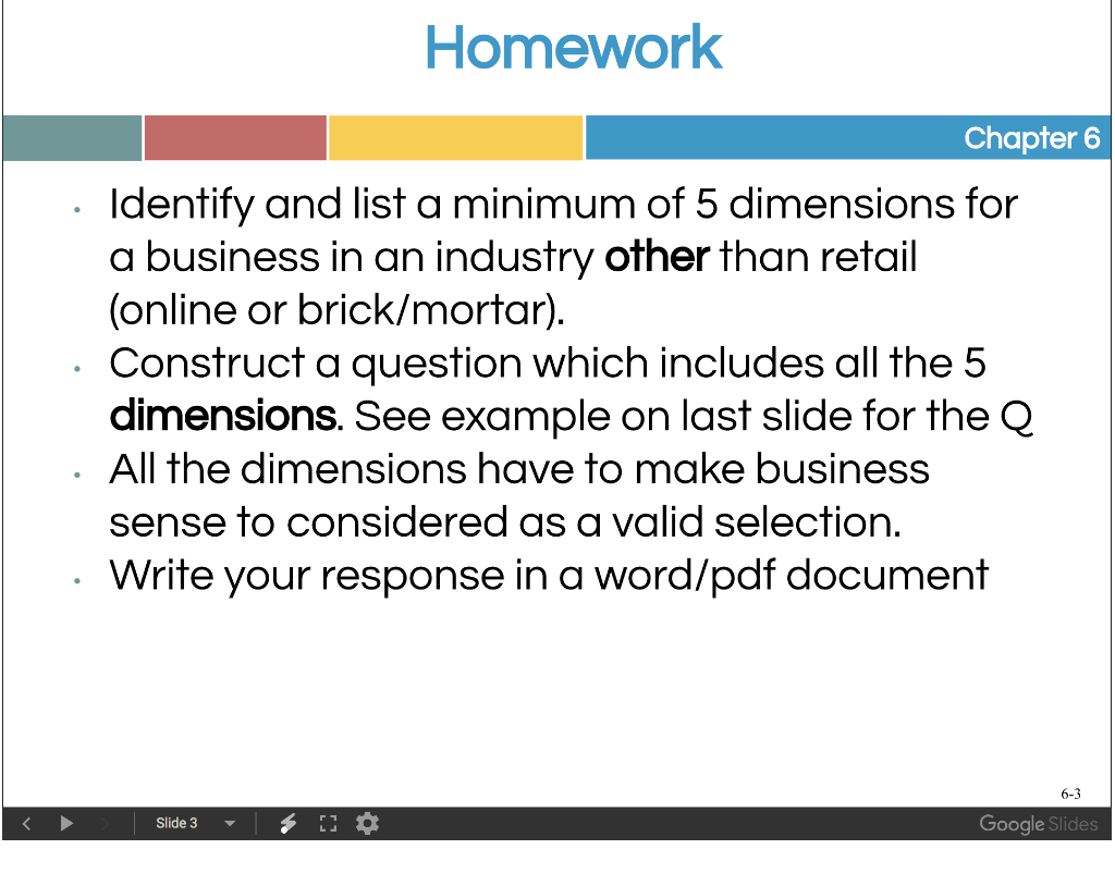 Homework Chapter 6 Identify and list a minimum of