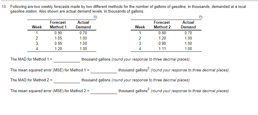 18. Following are two weekly forecasts made by
