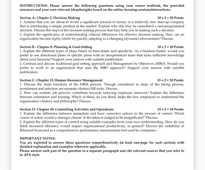 INSTRUCTIONS: Please answer the following