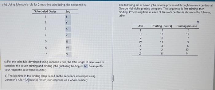 Part D a-b) Using Johnson's rule for 2 -machine