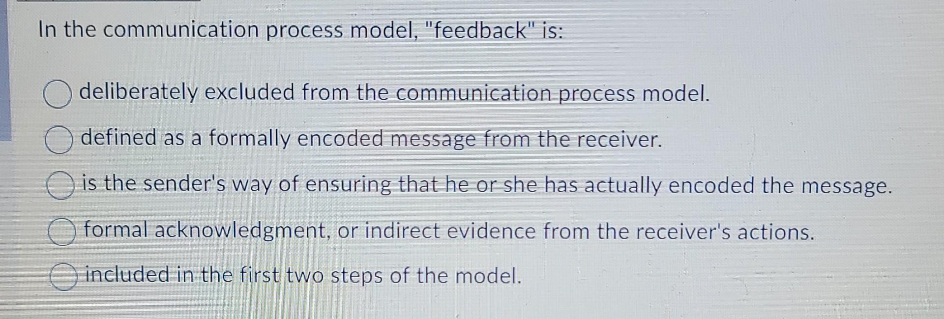 In the communication process model, "feedback"