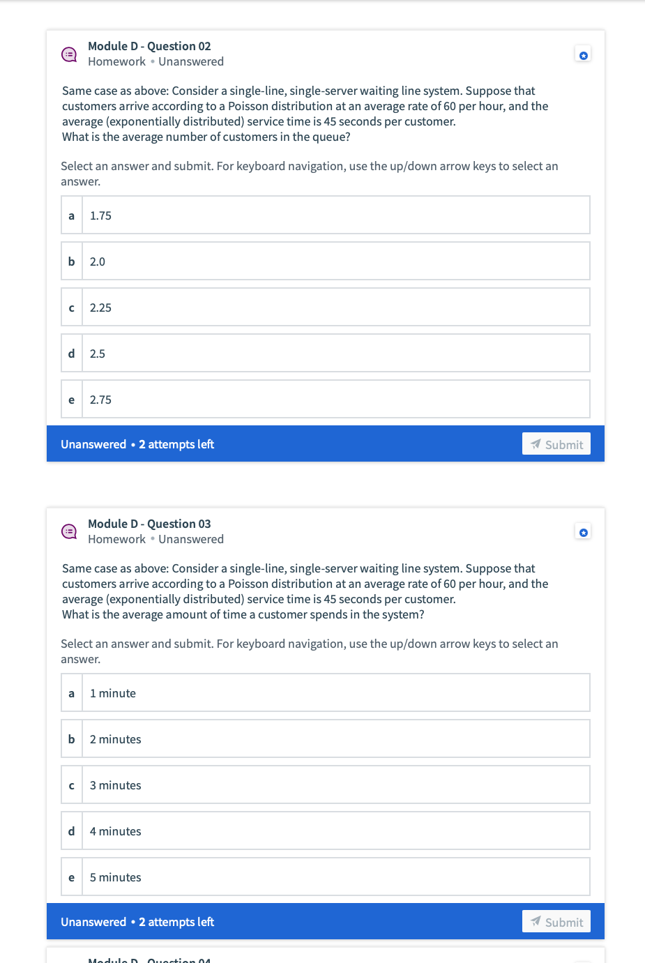 Module D - Question 02 Homework. Unanswered Same