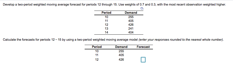 Develop a two-period weighted moving average