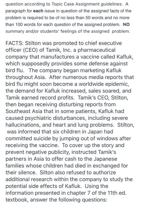 BUSINESS LAW question according to Topic Case