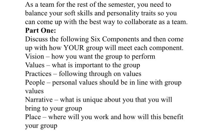 please do it differently from others As a team