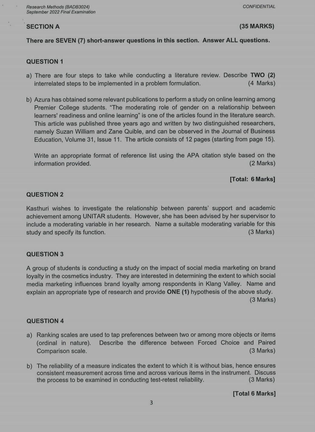 Research Methods (BADB3024) CONFIDENTIAL