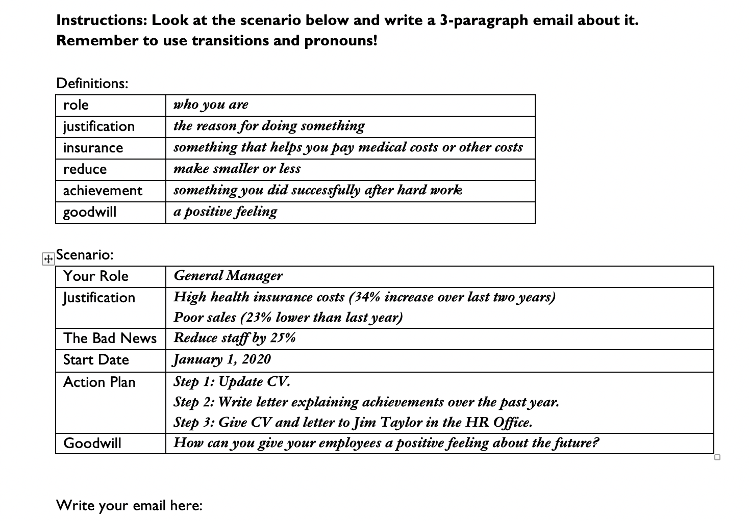 look at the scenario below and write a
