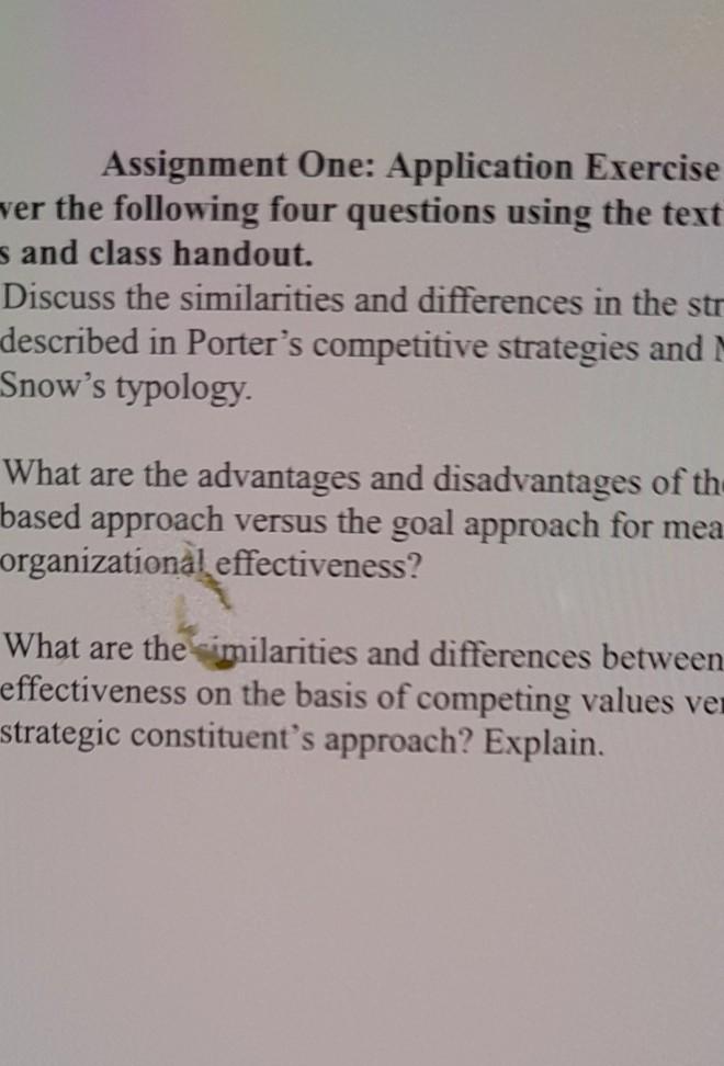 Assignment One: Application Answer the following