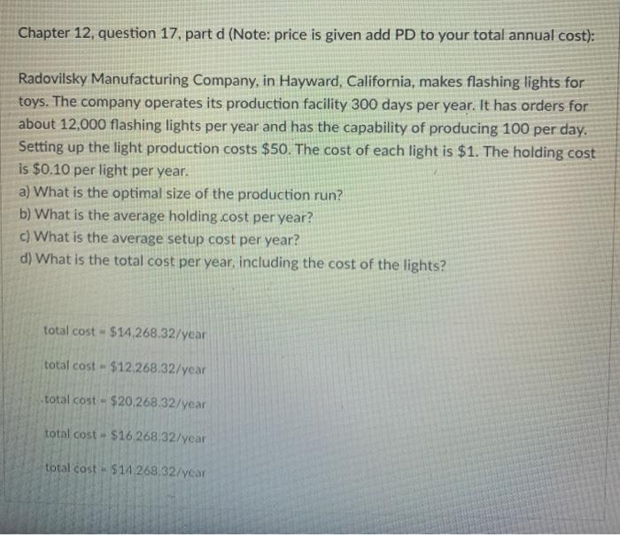Chapter 12, question 17. part d (Note: price is