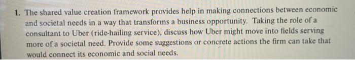 1. The shared value creation framework provides