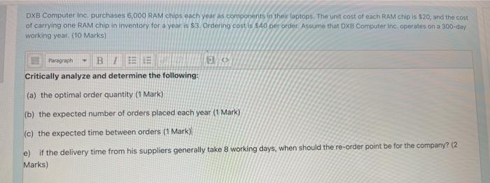 DXB Computer Inc. purchases 6,000 RAM chips each