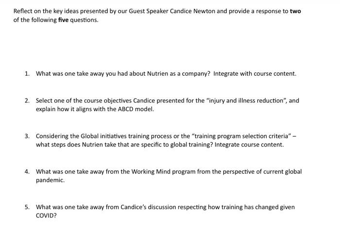 Reflect on the key ideas presented by our Guest